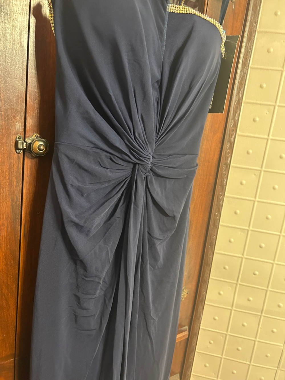 Navy Maxi Evening Dress with Crystal-Trim Straps - Picture 5 of 10